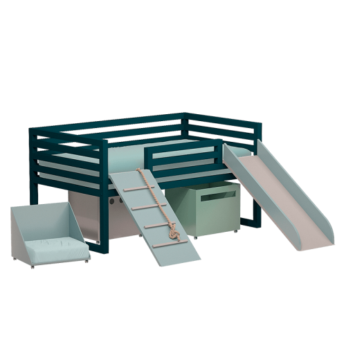 Кровать с горкой темно синий канатной лестницей и ящиками 2 шт. - doodywoody