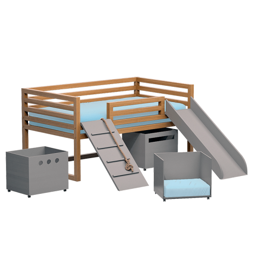 Кровать с горкой канатной лестницей и ящиками для игрушек - doodywoody