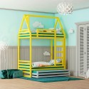 Двухъярусная кровать домик желтый с выкатной кроватью - doodywoody