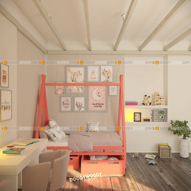 Вигвам с сплошными ящиками и изголовьем "палатка"., детский - doodywoody
