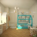 Кровать домик с манежными стенками монтессори doodywoody