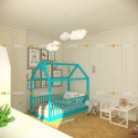 Кровать домик синий с манежными стенками монтессори doodywoody