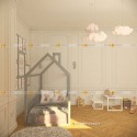 Кровать домик синий с манежными стенками монтессори doodywoody