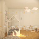 Кровать домик синий с манежными стенками монтессори doodywoody
