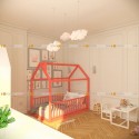 Кровать домик синий с манежными стенками монтессори doodywoody
