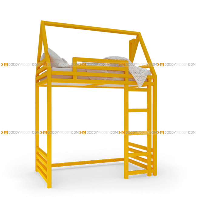 Детская кровать чердак домик на 5 см ножках розовый - doodywoody