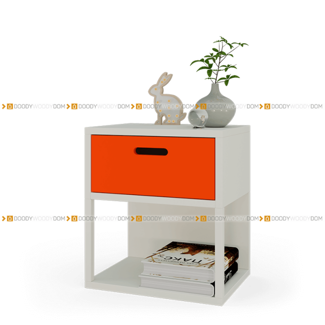 Оранжевая прикроватная тумба на ножках с выдвижным  ящиком DOODYWOODY