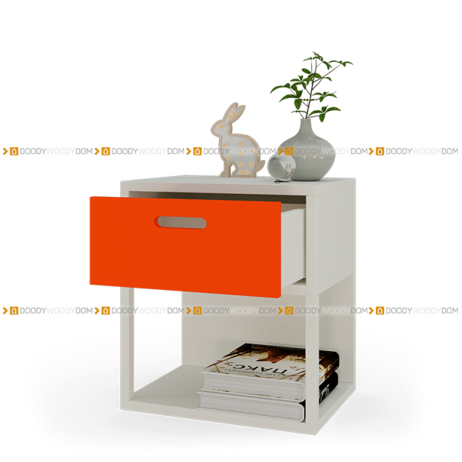Оранжевая прикроватная тумба на ножках с выдвижным  ящиком DOODYWOODY