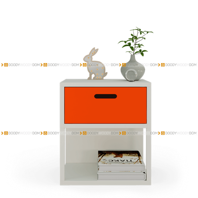 Оранжевая прикроватная тумба на ножках с выдвижным  ящиком DOODYWOODY