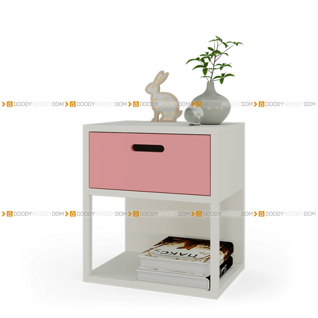 Розовая прикроватная тумба на ножках с выдвижным  ящиком DOODYWOODY