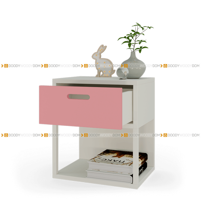 Розовая прикроватная тумба на ножках с выдвижным  ящиком DOODYWOODY