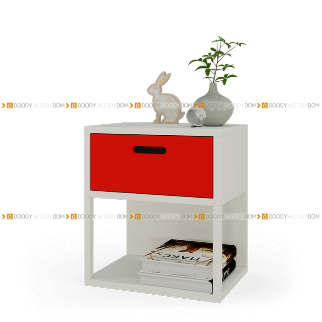 Красная прикроватная тумба на ножках с выдвижным  ящиком DOODYWOODY