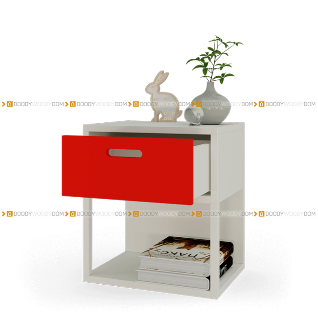 Красная прикроватная тумба на ножках с выдвижным  ящиком DOODYWOODY