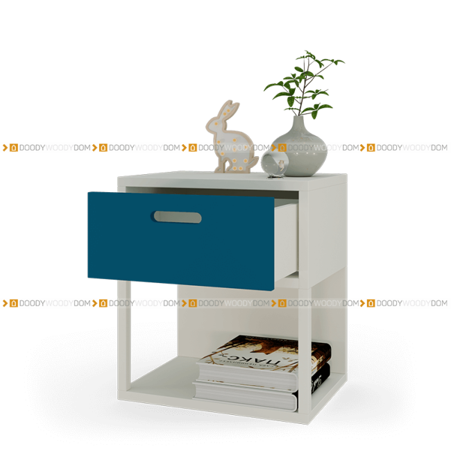 Синяя прикроватная тумба на ножках с выдвижным  ящиком DOODYWOODY