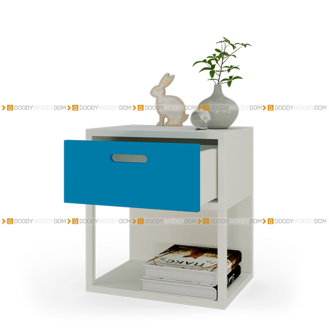 Голубая прикроватная тумба на ножках с выдвижным  ящиком DOODYWOODY