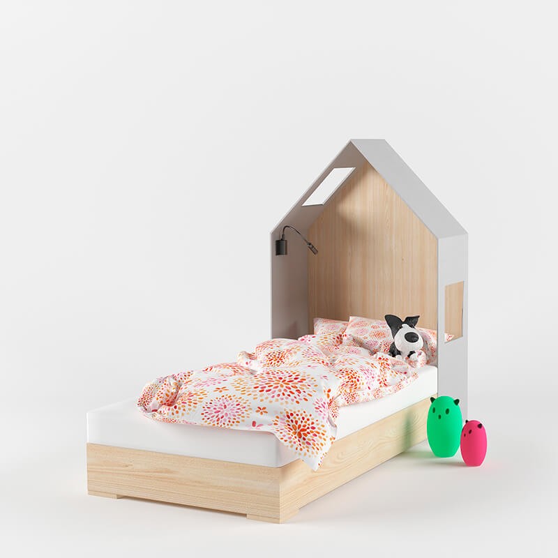 Кровать Basic с серым изголовьем 3в1 домик - doodywoody